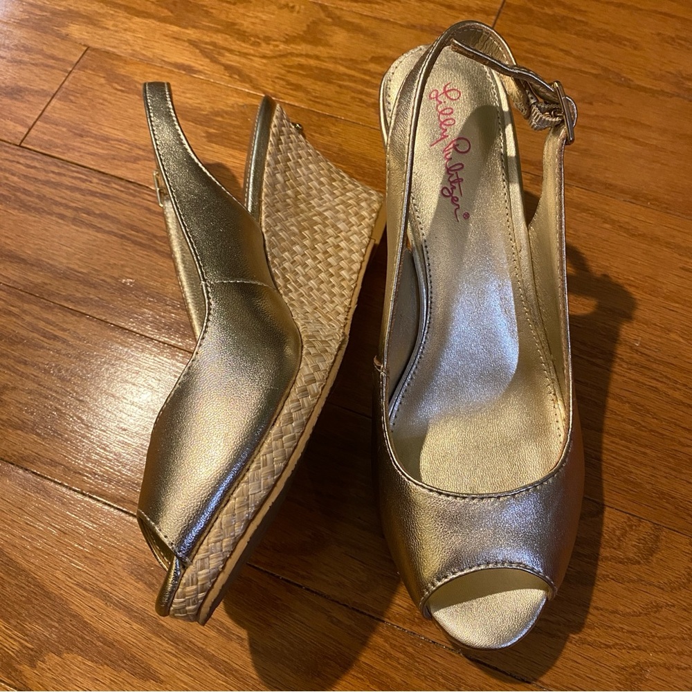 Lilly Pulitzer Metallic Gold Slingback Wedge Sandals